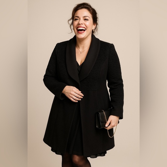 H BY HALSTON Black Textured Shawl Collar Coat Size 12 Minimalist Winter Jacket - Picture 1 of 16